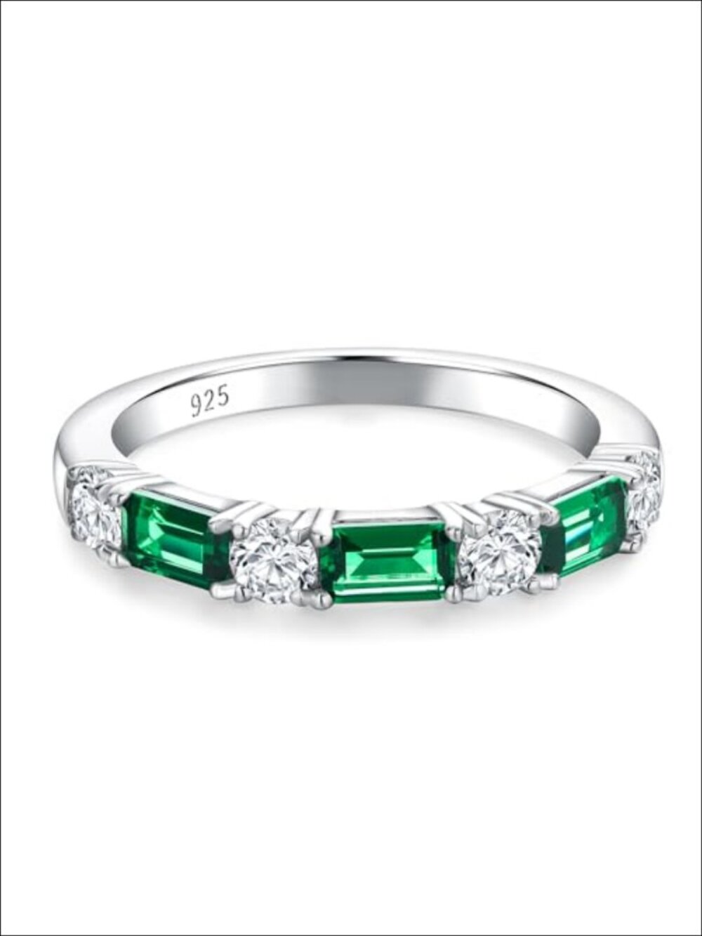 Sterling Silver Half Eternity Band Ring 7 Stone Prong Set Stackable